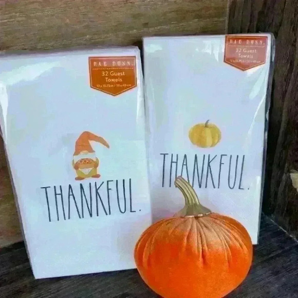 NEW Rae Dunn - THANKFUL - 32 Count Guest Towels/Napkins with cute Gnome 💛🧡🤍 - Picture 6 of 6